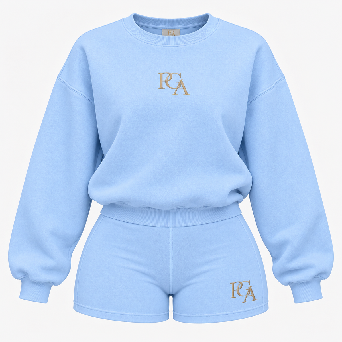 Baby blue PGA shorts flat lay