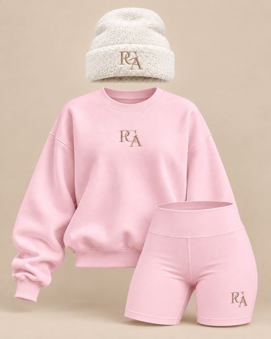 PGA Teddy Beanie in cream with pink set