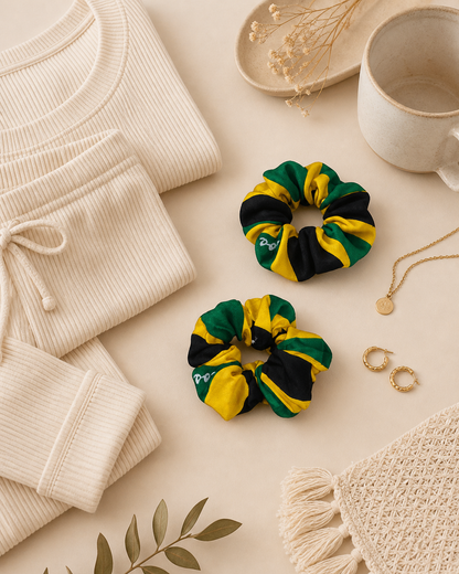 Jamaica Flag Scrunchie - lifestyle flat lay